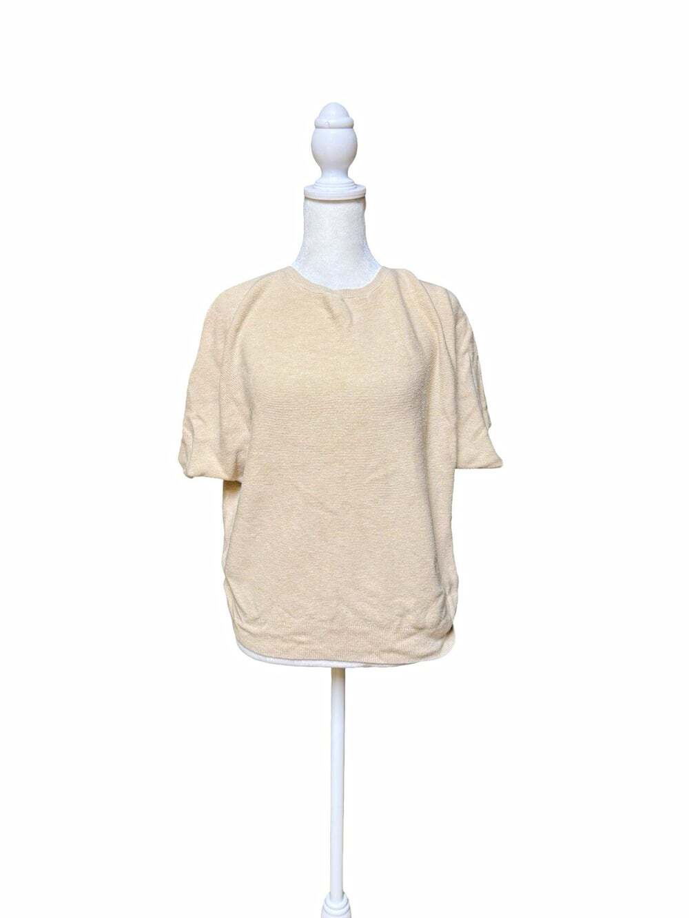 Quince Beige Knit Crewneck Ribbed Pullover Sweater Organic Cotton XS